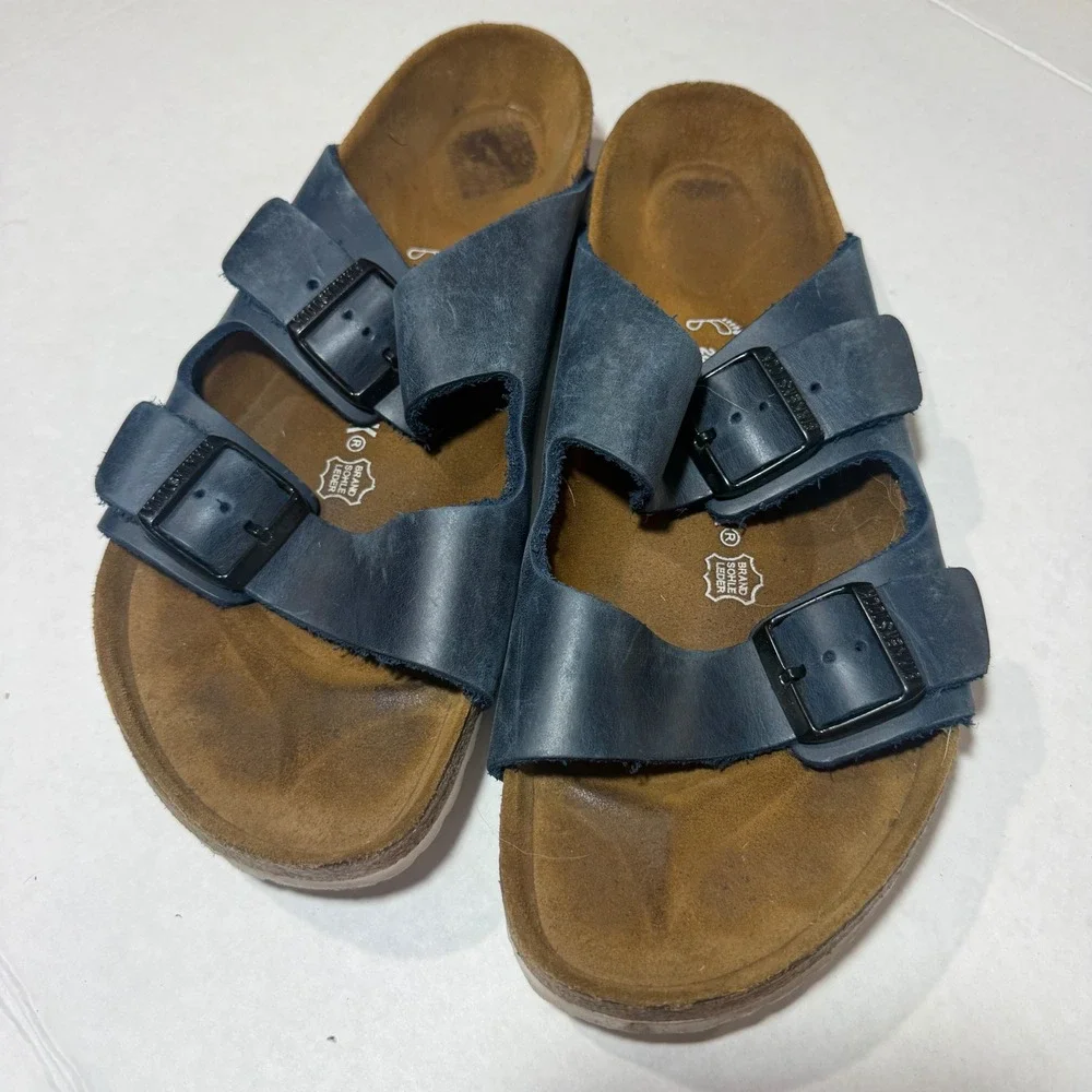 Birkenstock for J.Crew Arizona Navy Blue Leather Sandals Mens 11 White Sole